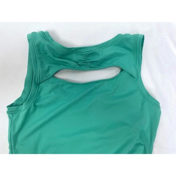 Lole Women XS Green Athletic Sleeveless Tank Dress Asymmetrical Peek-a-Boo Back - Picture 5 of 6